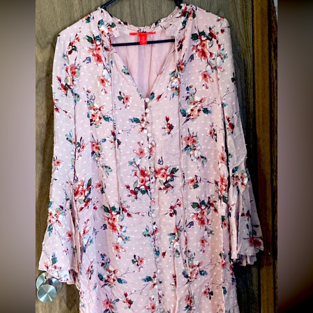 Pink floral dress with bell sleeves